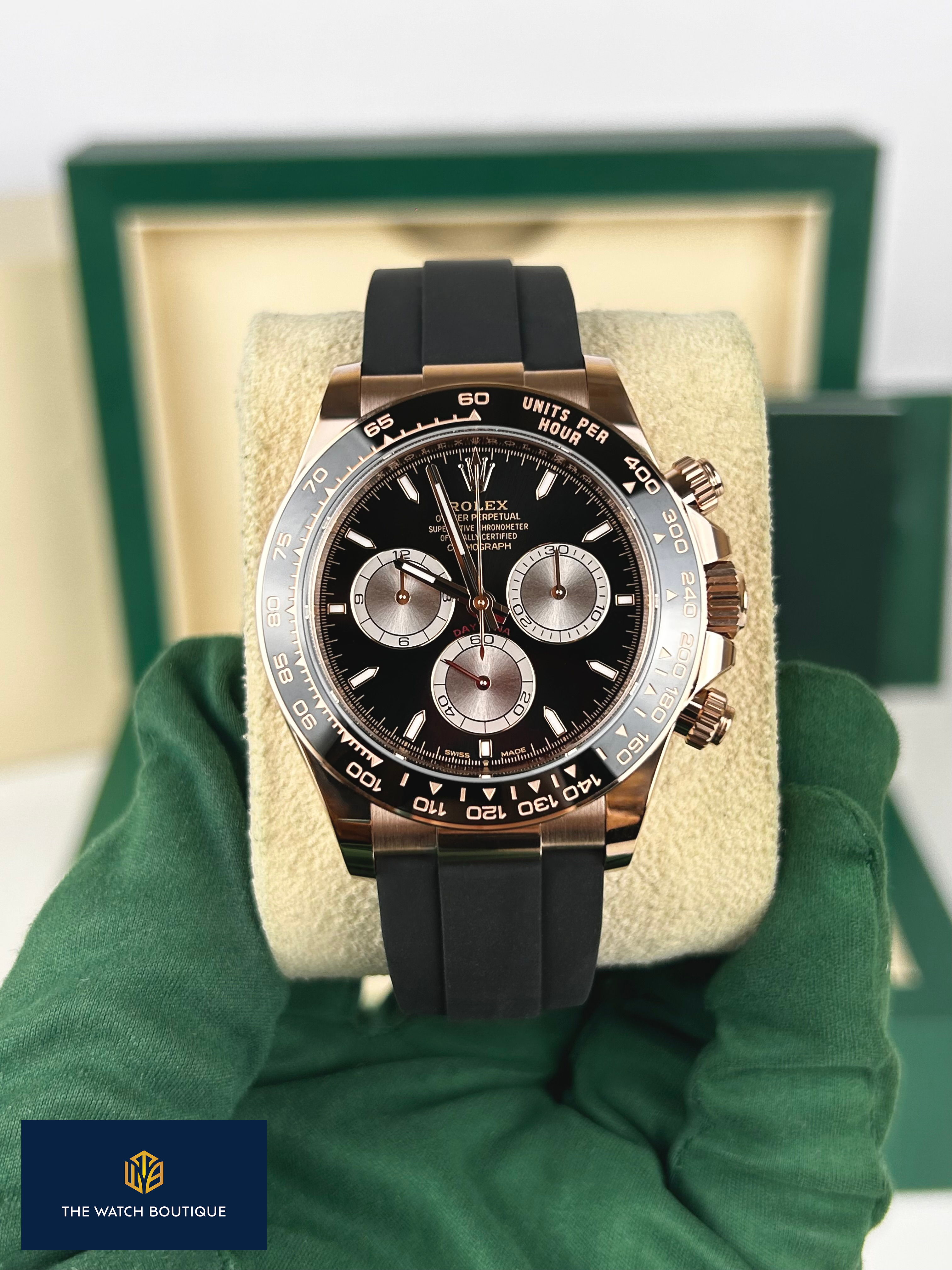 Rolex Daytona Rose Gold Black Dial Oysterflex 2023 126515LN The Watch Boutique