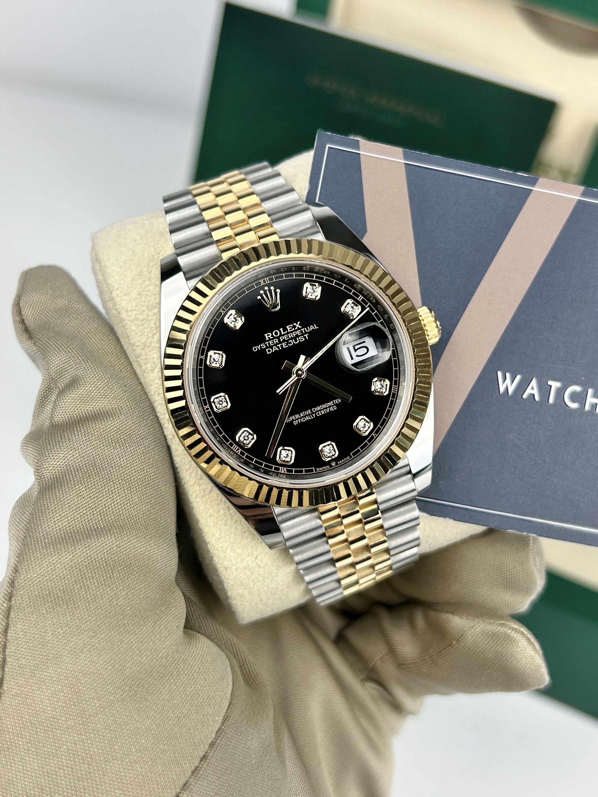 Rolex Datejust 41 Steel Bi-Metal Black Diamond Dial Jubilee