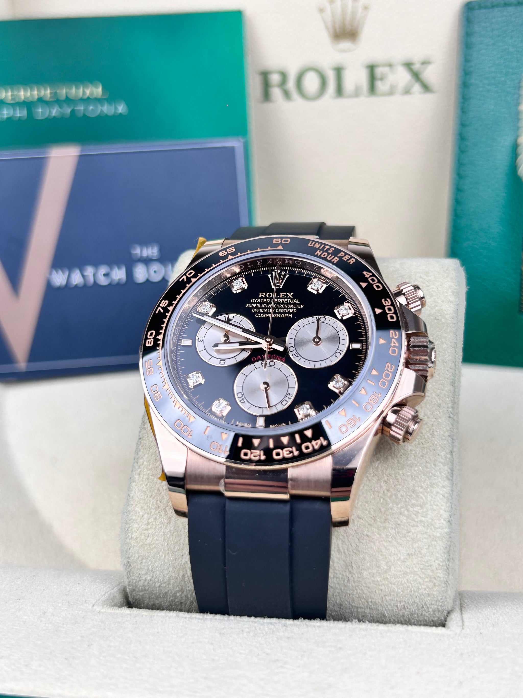 Rolex Daytona Everose Gold Oysterflex- Black diamond dial