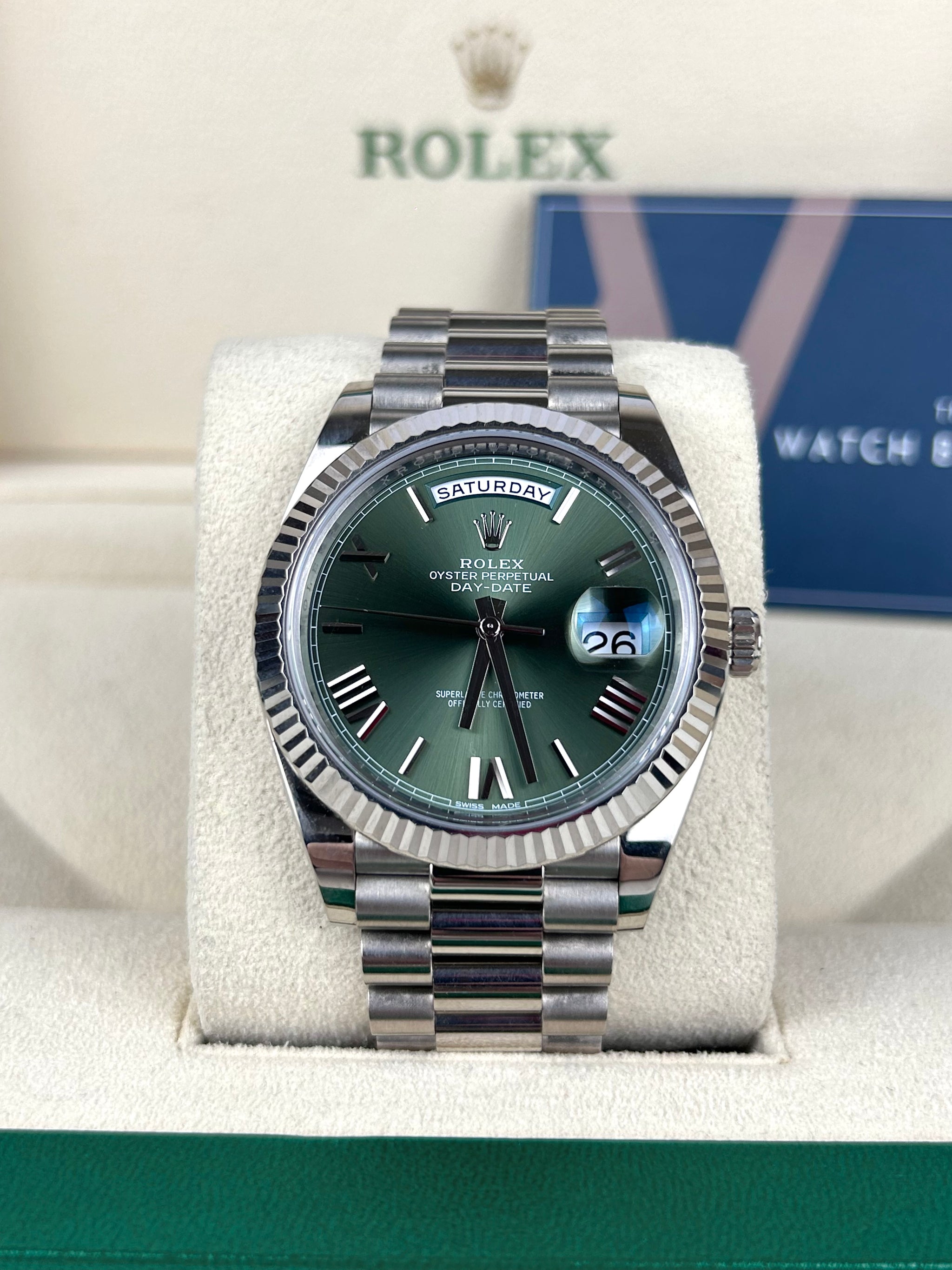 Rolex Day-Date 40 Green Roman Dial 228236 2023 Platinum
