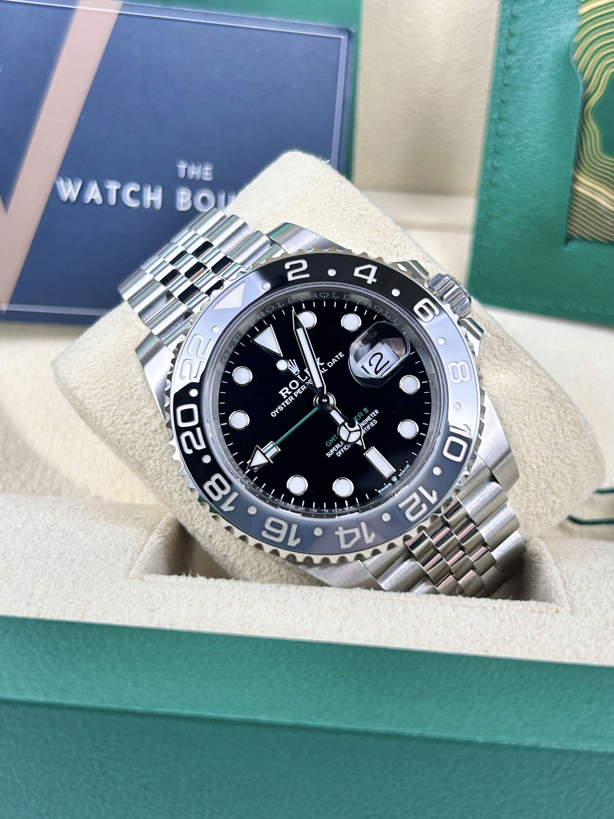 Rolex GMT Master II Black Dial 2024 126710GRNR Jubilee The Watch Boutique