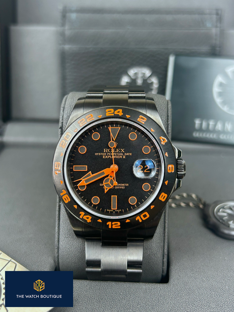 Rolex Explorer II Black Dial 216570 Titan Black Custom DLC coati The Watch Boutique